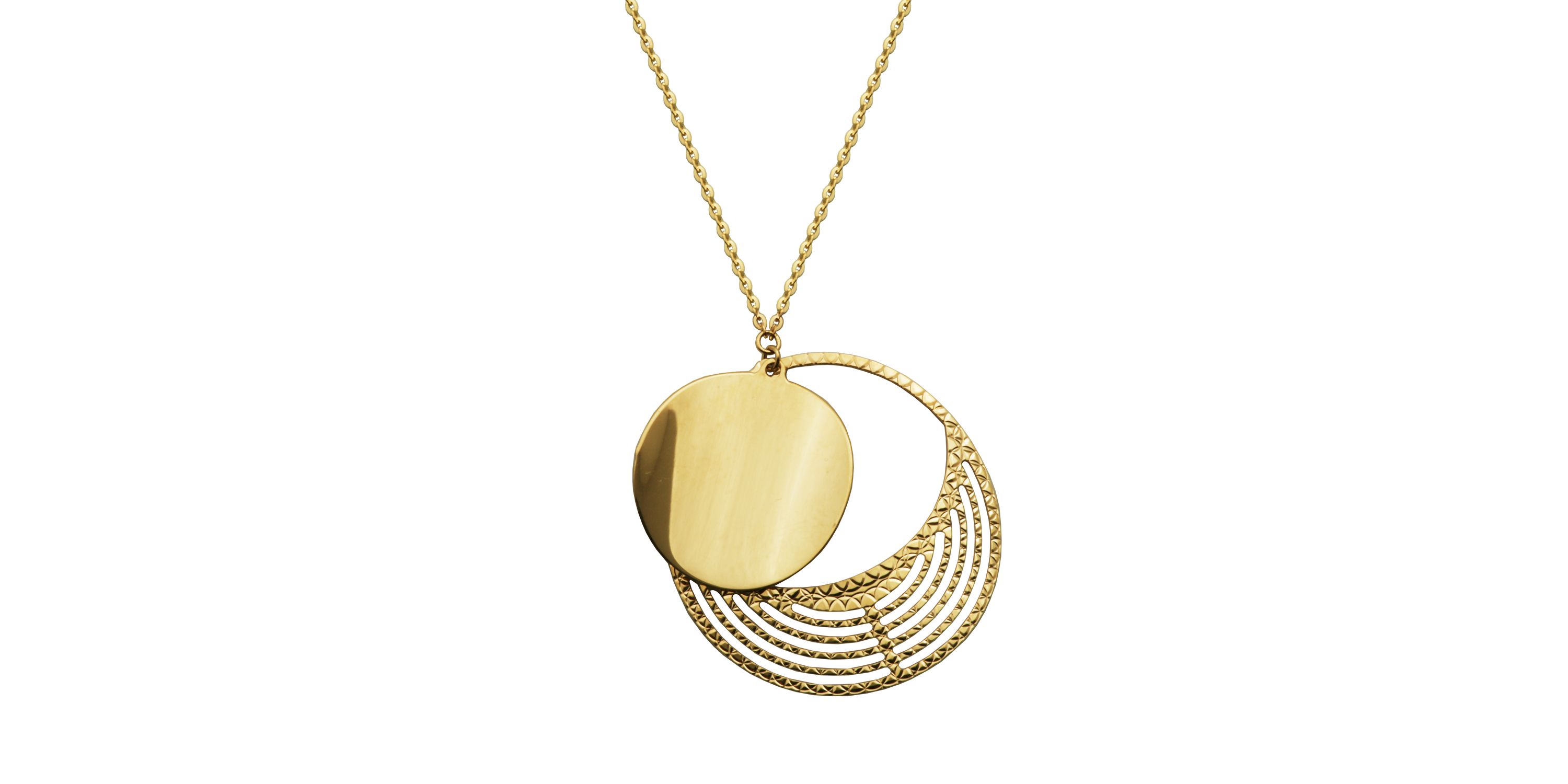 10k Yellow Gold Double Concentric Geometric Pendant Necklace