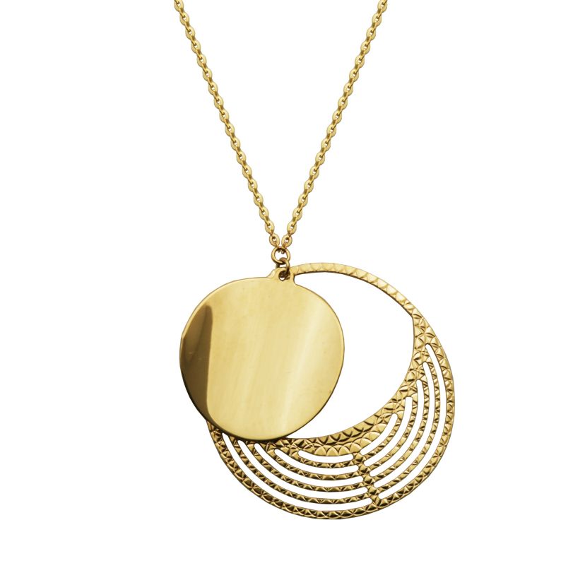 10k Yellow Gold Double Concentric Geometric Pendant Necklace