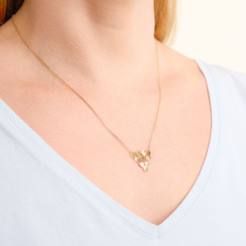 10k Yellow Gold Scattered squares Centerpiece Necklace, 18" Chain + 1" Extension