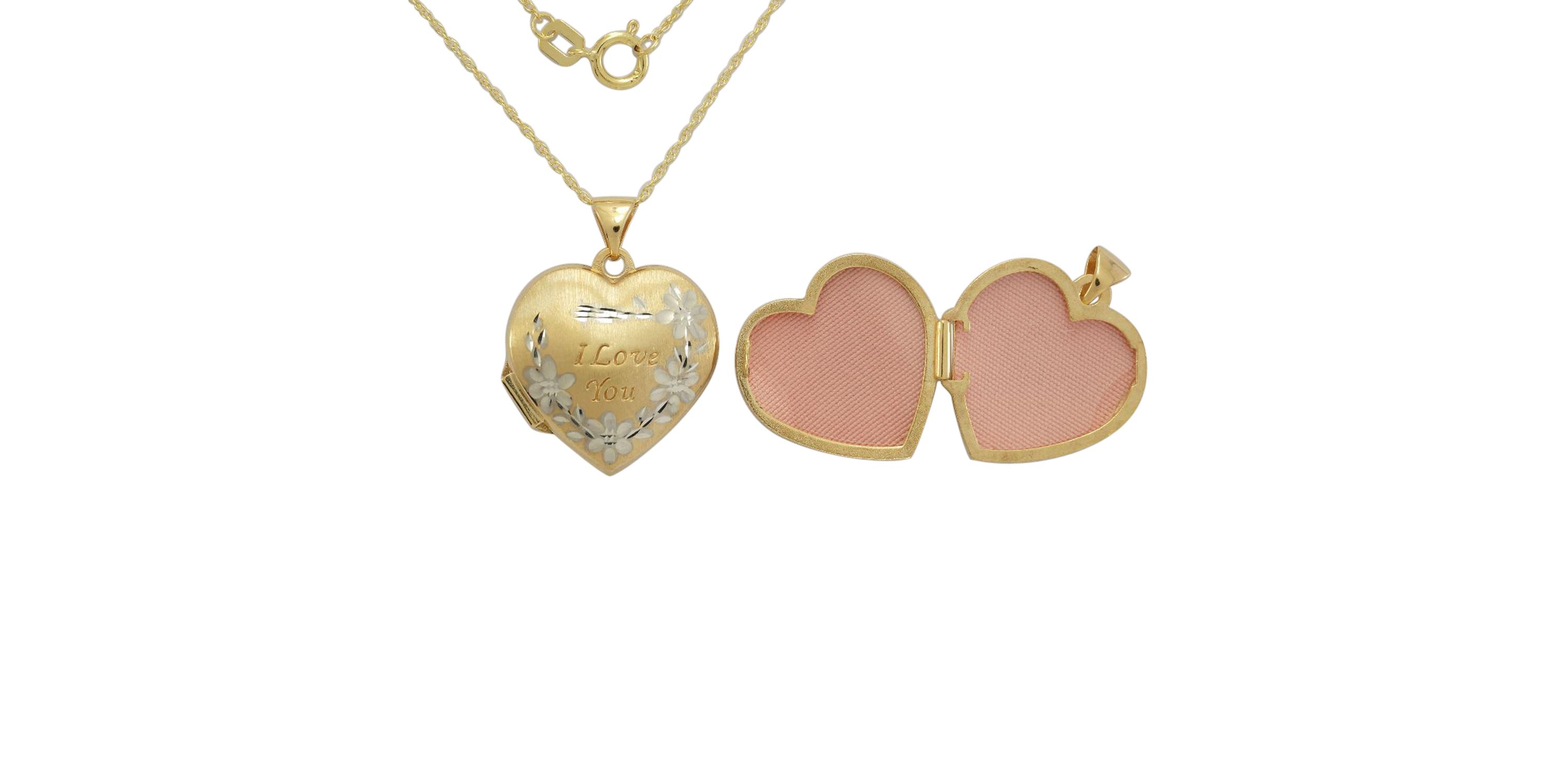 10k Yellow Gold Filigree Scroll Heart Locket Pendant Necklace