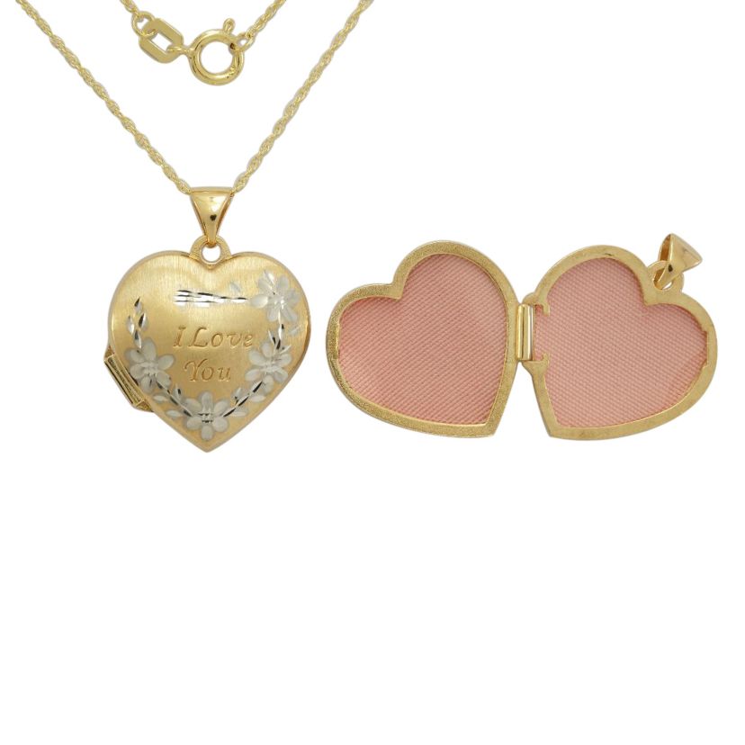 10k Yellow Gold Filigree Scroll Heart Locket Pendant Necklace