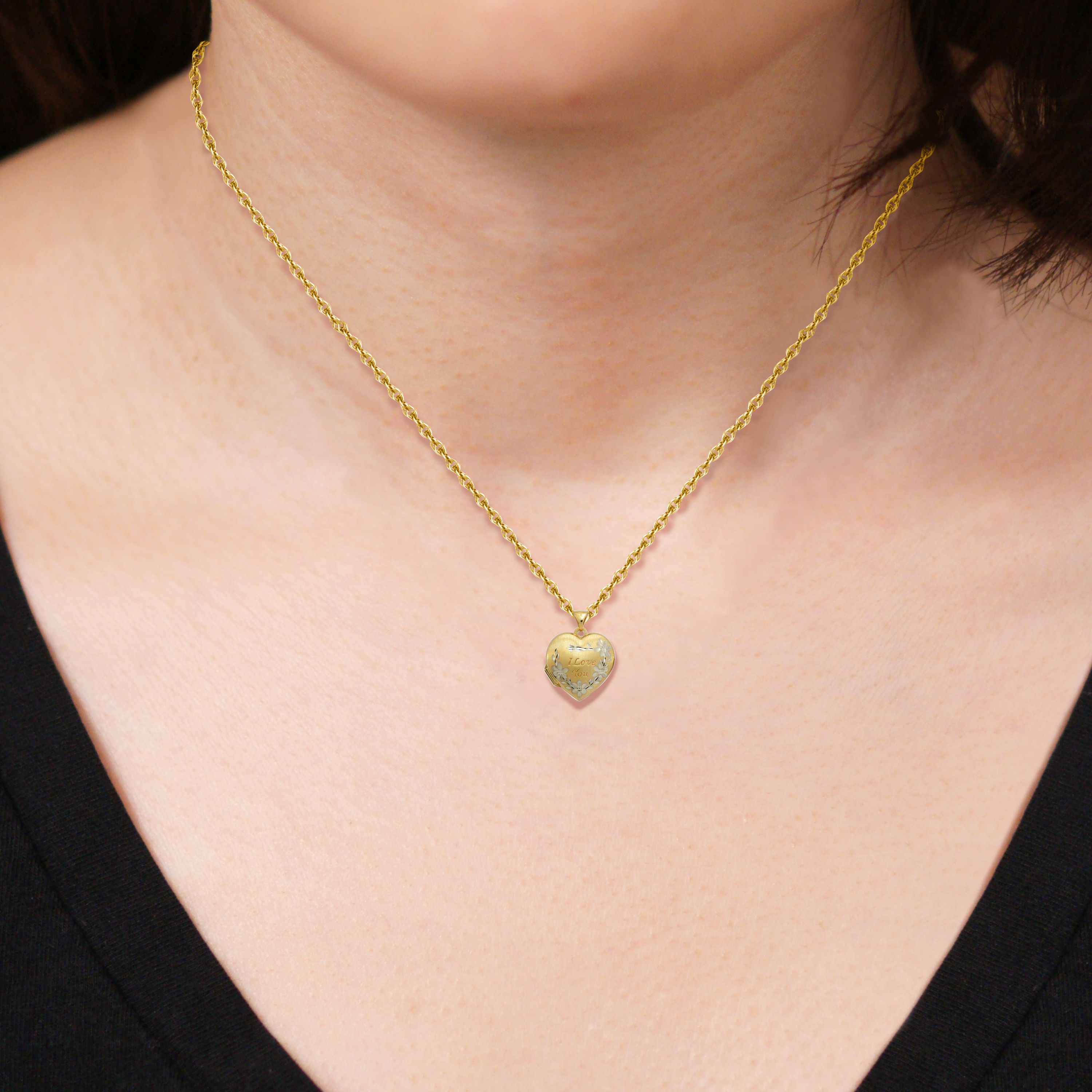 10k Yellow Gold Filigree Scroll Heart Locket Pendant Necklace