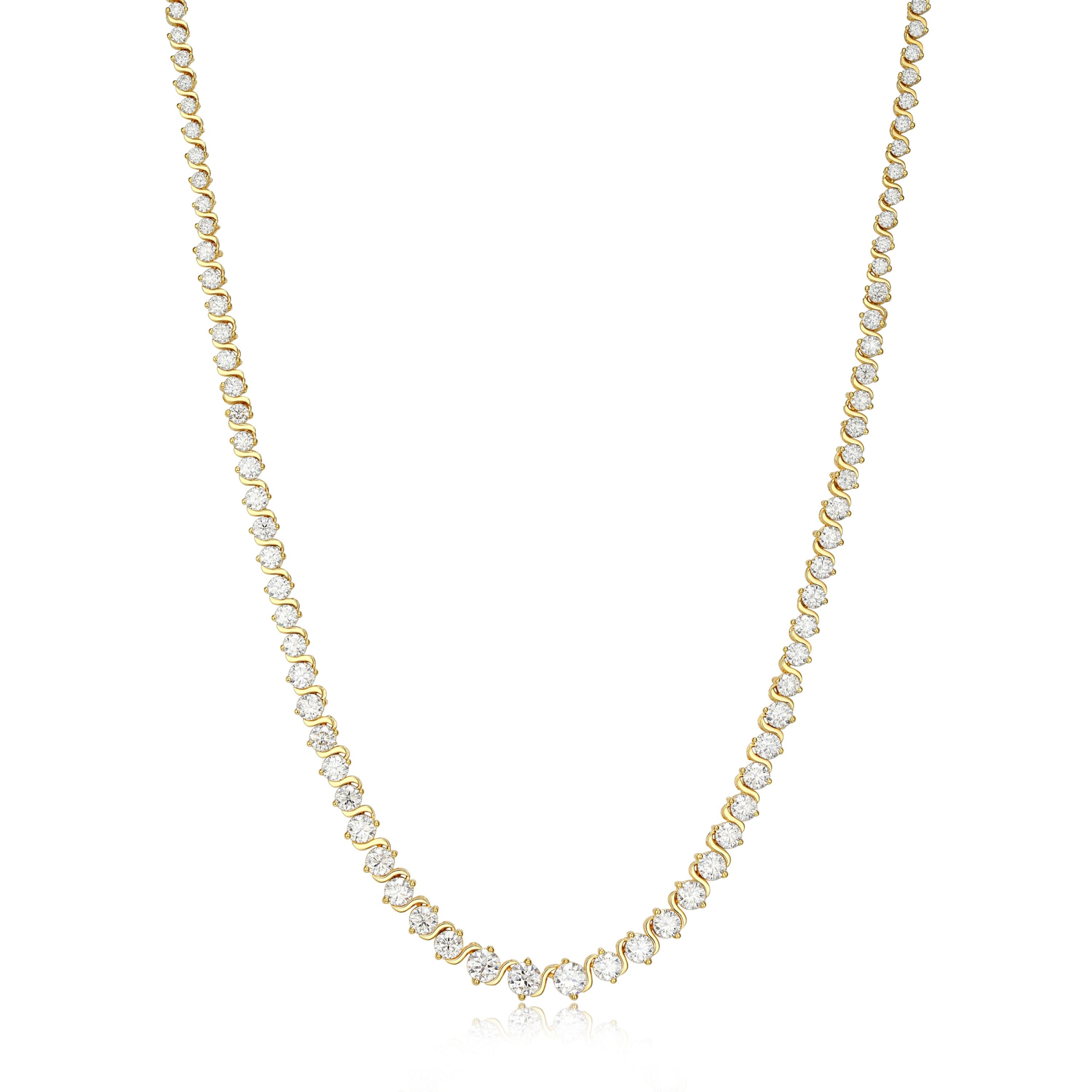 18K Yellow Gold Plated Sterling Silver Womens 13.34 CTTW Moissanite Tennis Necklace