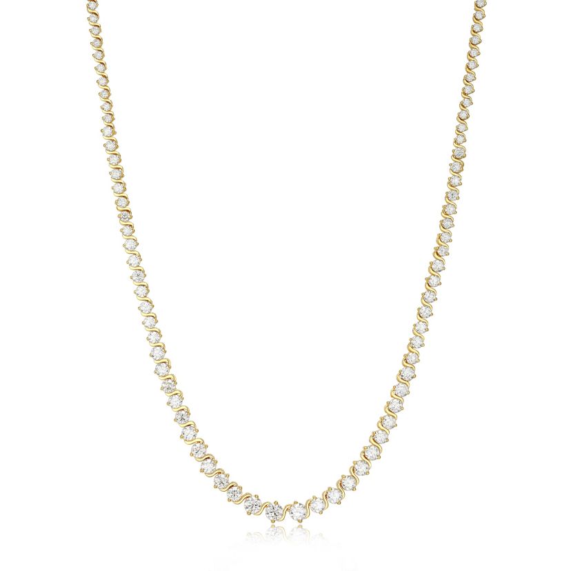 18K Yellow Gold Plated Sterling Silver Womens 13.34 CTTW Moissanite Tennis Necklace