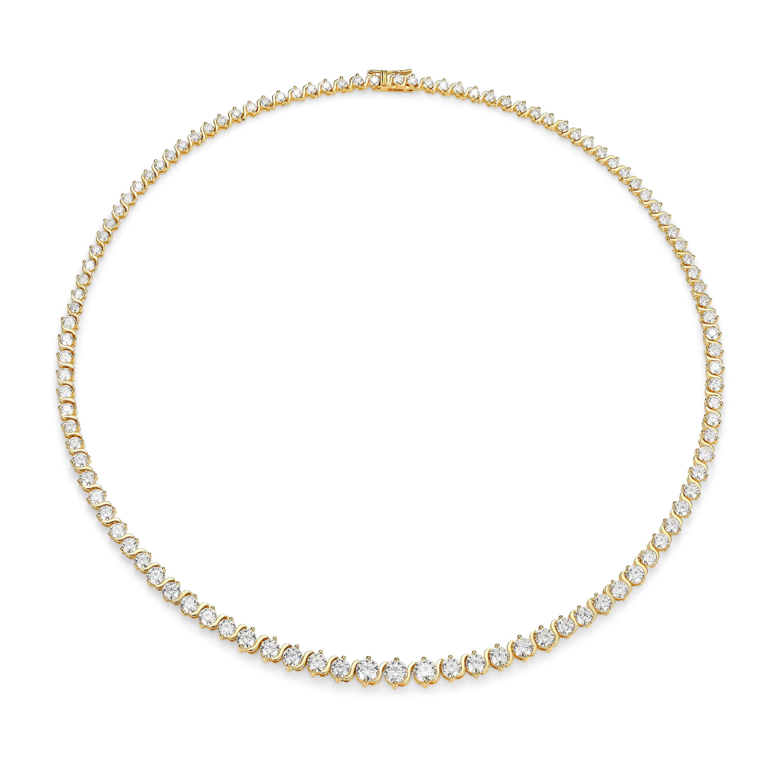 18K Yellow Gold Plated Sterling Silver Womens 13.34 CTTW Moissanite Tennis Necklace