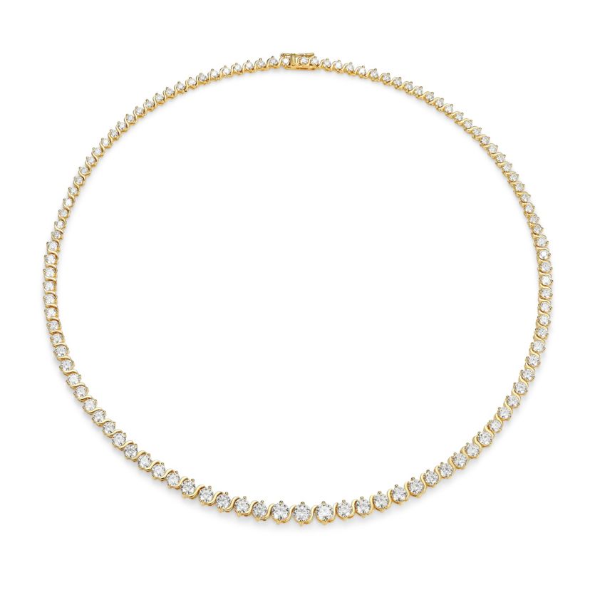 18K Yellow Gold Plated Sterling Silver Womens 13.34 CTTW Moissanite Tennis Necklace