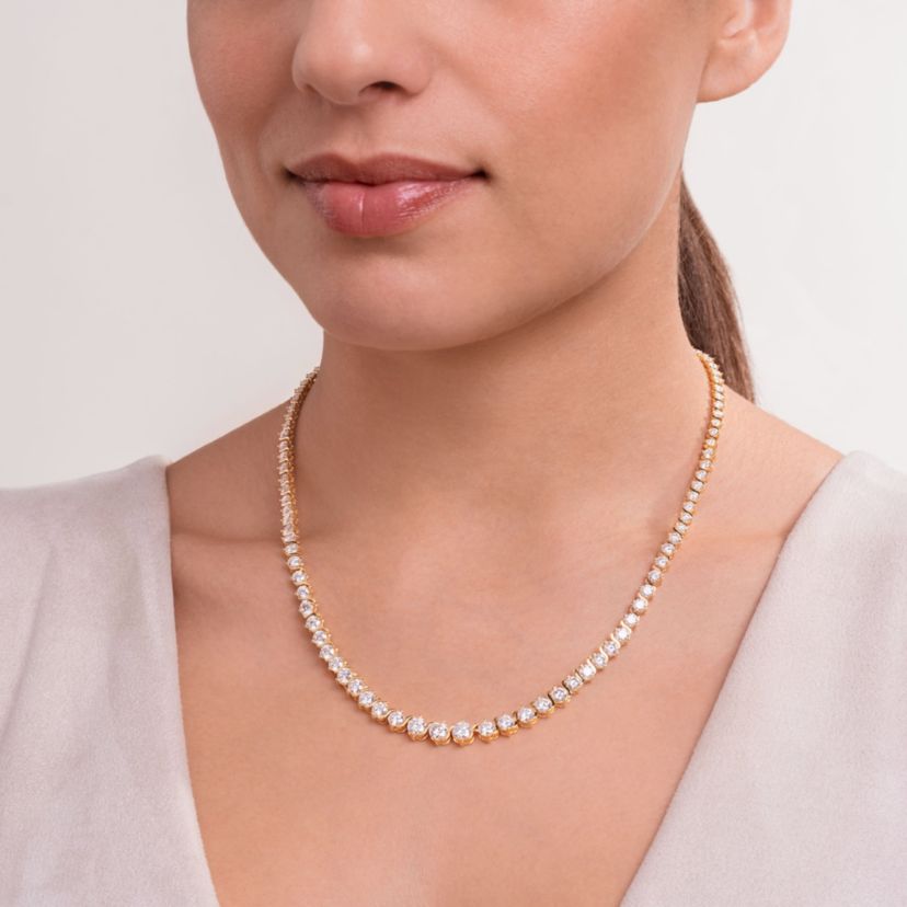 18K Yellow Gold Plated Sterling Silver Womens 13.34 CTTW Moissanite Tennis Necklace