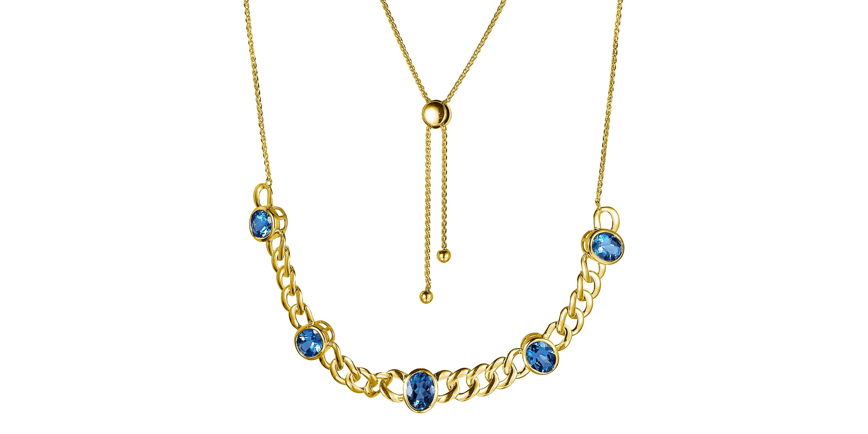 Genuine Swiss Blue Topaz Necklace in 18K Gold-plated Sterling Silver