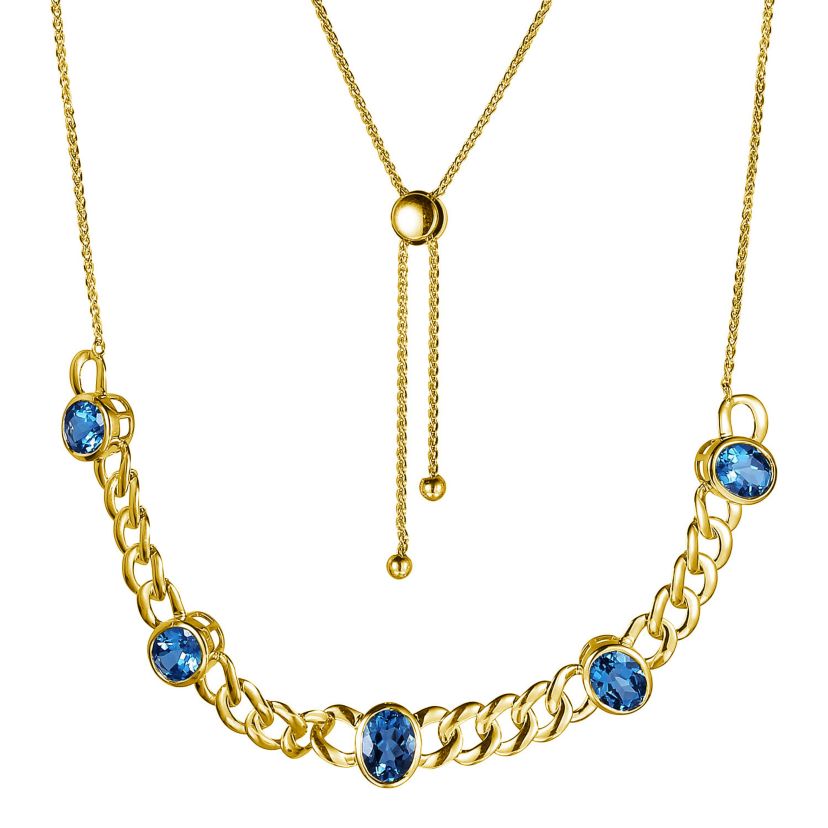 Genuine Swiss Blue Topaz Necklace in 18K Gold-plated Sterling Silver