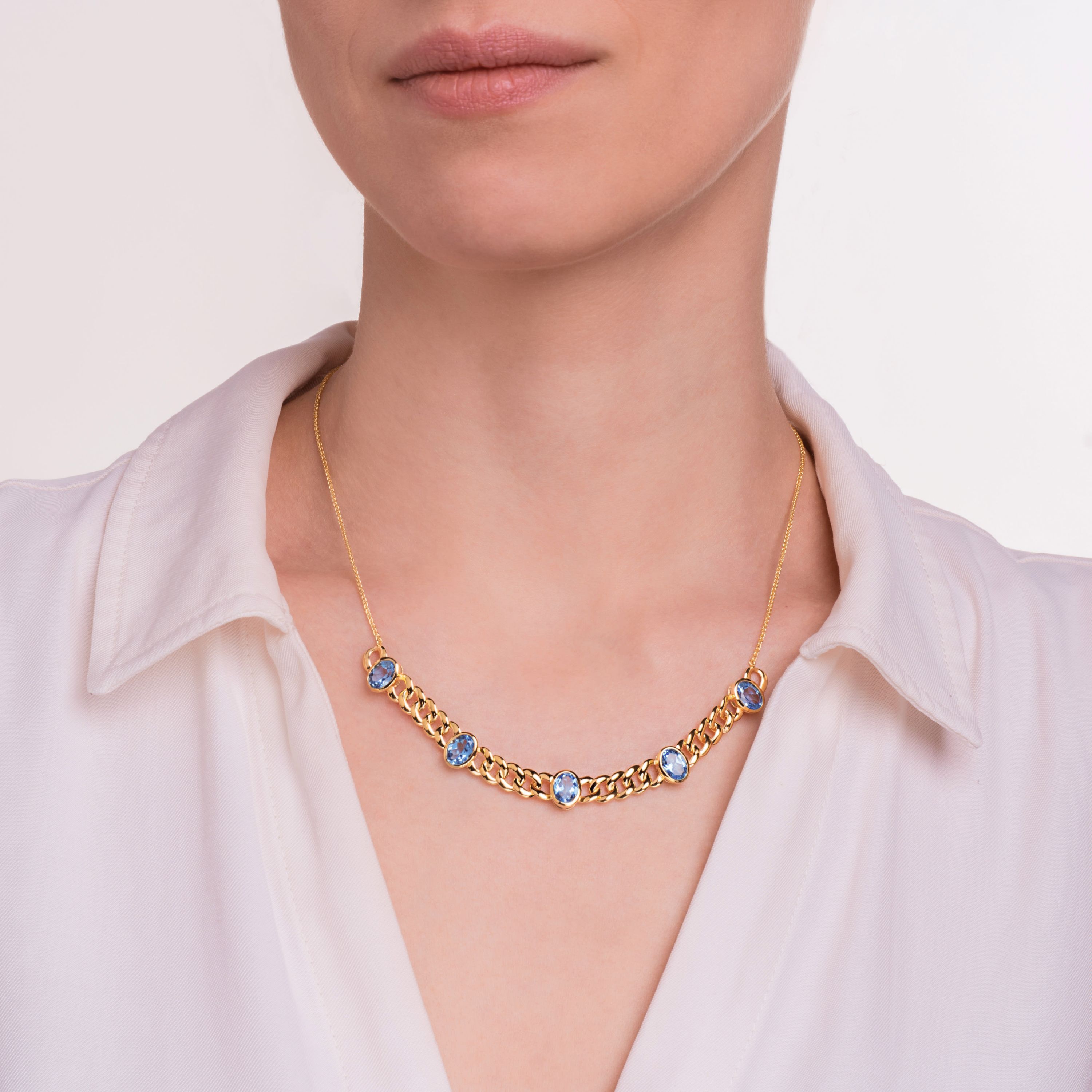 Genuine Swiss Blue Topaz Necklace in 18K Gold-plated Sterling Silver