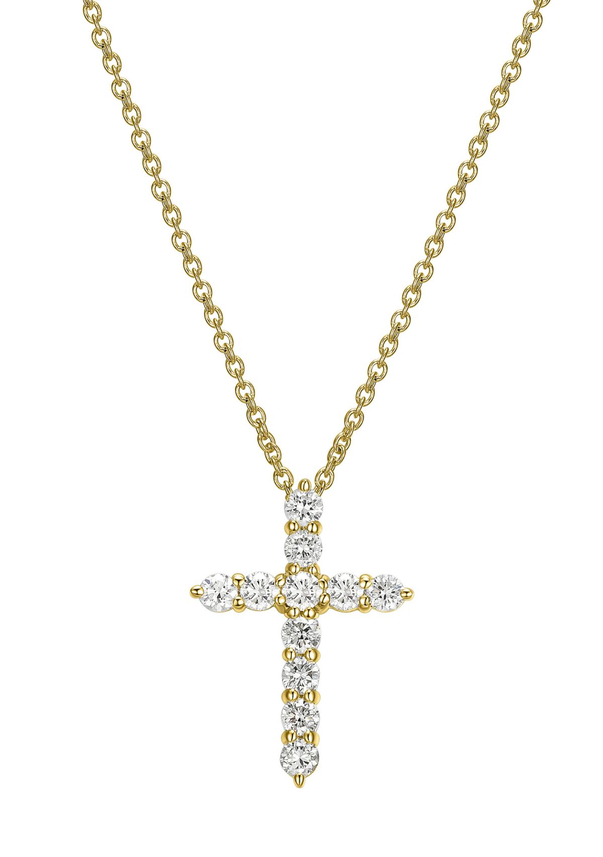 Lab Created 1/2 CT TW Lab Grown Diamond 18k Gold Plated Sterling Silver Cross Pendant Necklace