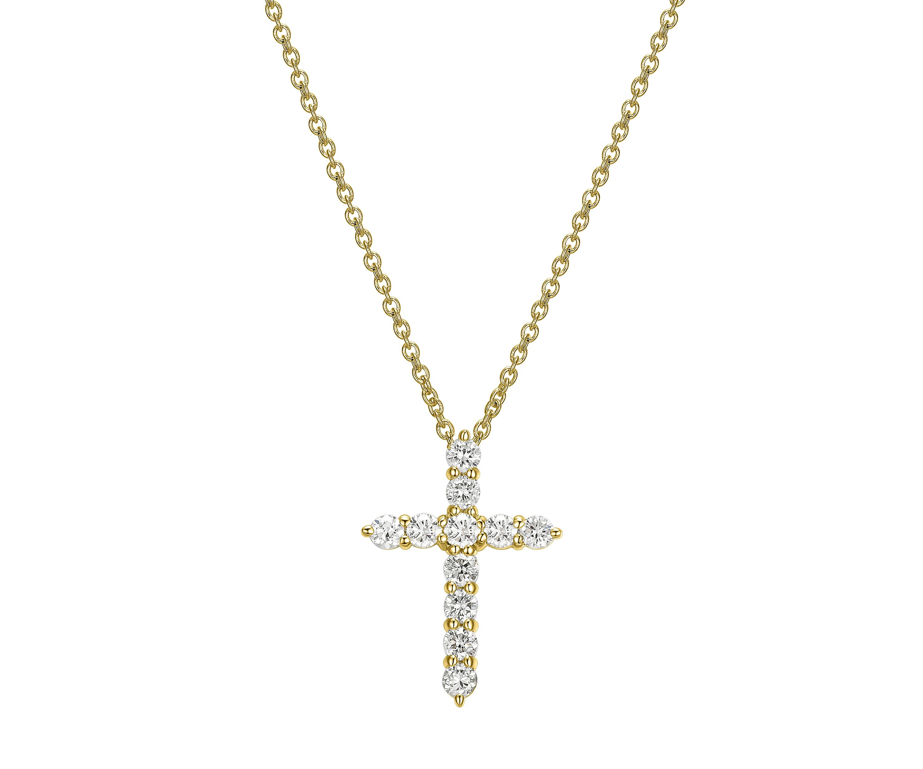 Lab Created 1/2 CT TW Lab Grown Diamond 18k Gold Plated Sterling Silver Cross Pendant Necklace