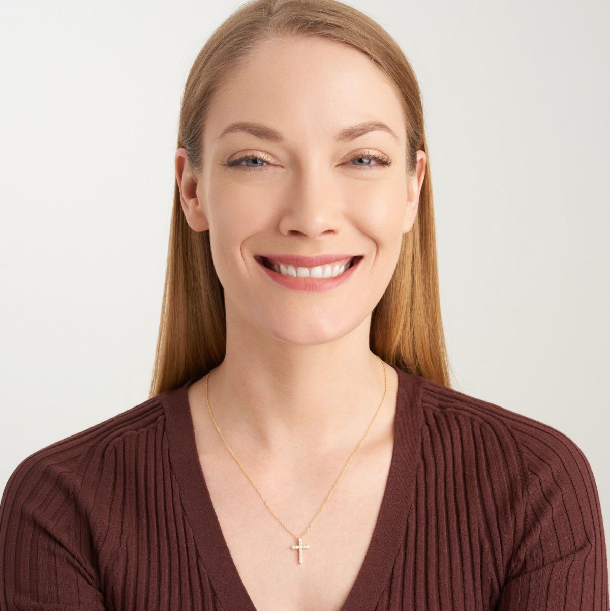 Lab Created 1/2 CT TW Lab Grown Diamond 18k Gold Plated Sterling Silver Cross Pendant Necklace