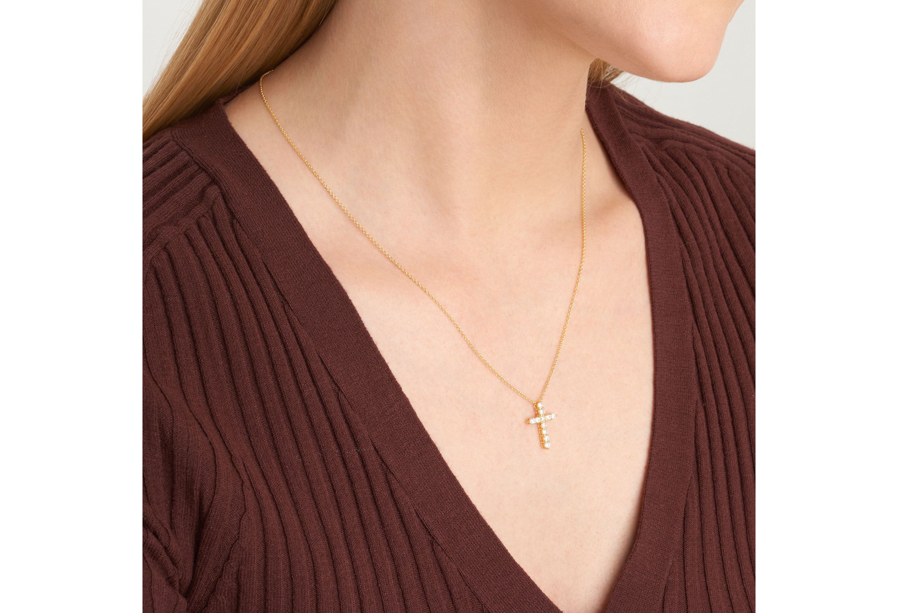 Lab Created 1/2 CT TW Lab Grown Diamond 18k Gold Plated Sterling Silver Cross Pendant Necklace
