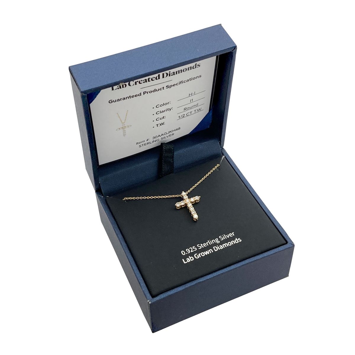 Lab Created 1/2 CT TW Lab Grown Diamond 18k Gold Plated Sterling Silver Cross Pendant Necklace