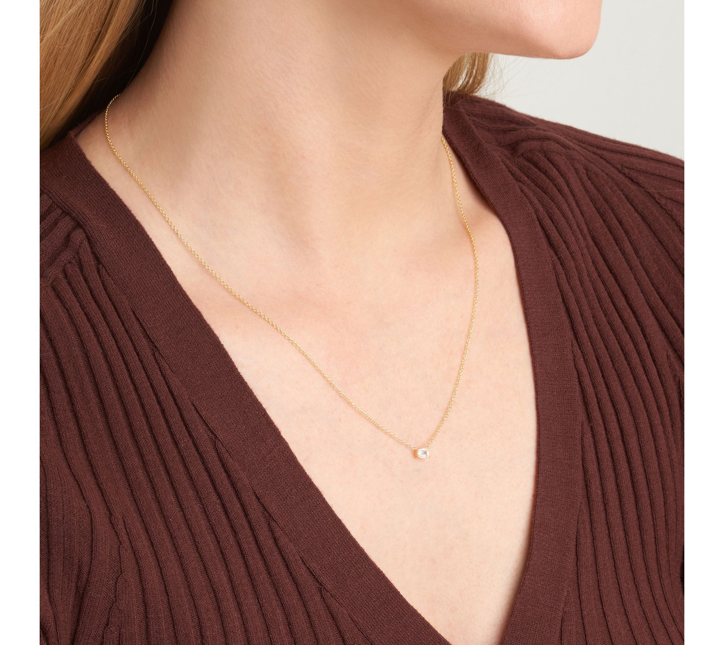 Lab Created 1/4 CT TW Lab Grown Diamond Baguette Necklacein 18K Gold Over Sterling Silver