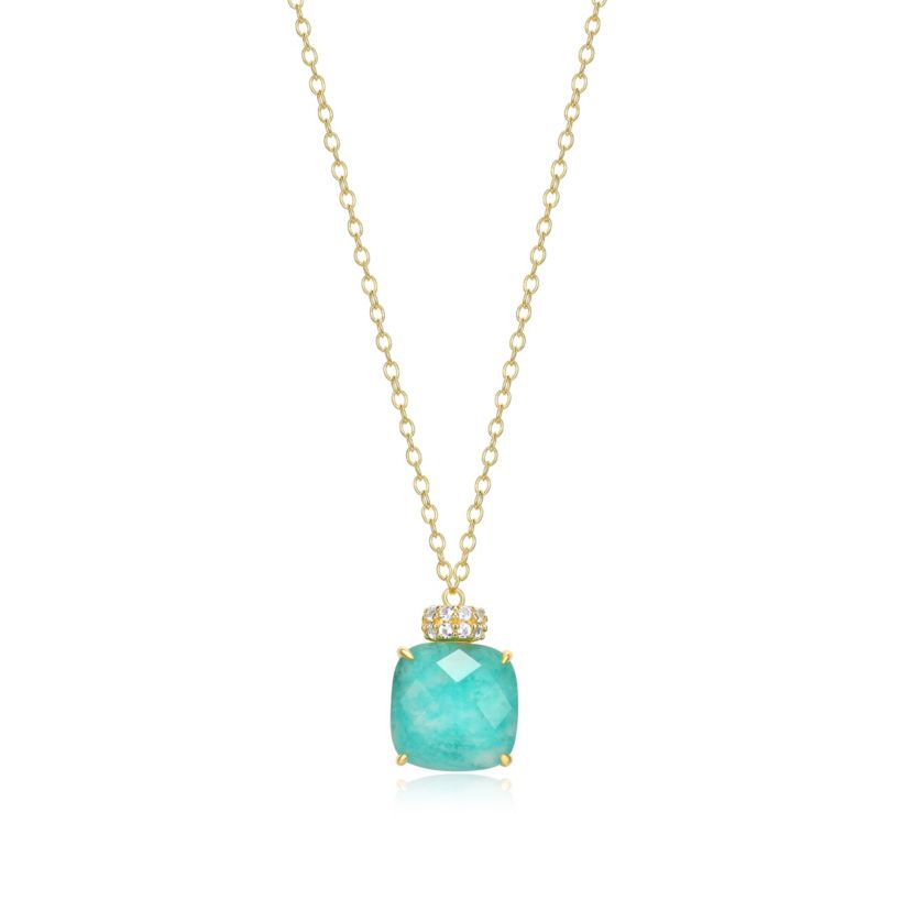 Genuine Amazonite and White Topaz Pendant in 18K Gold-plated Sterling Silver