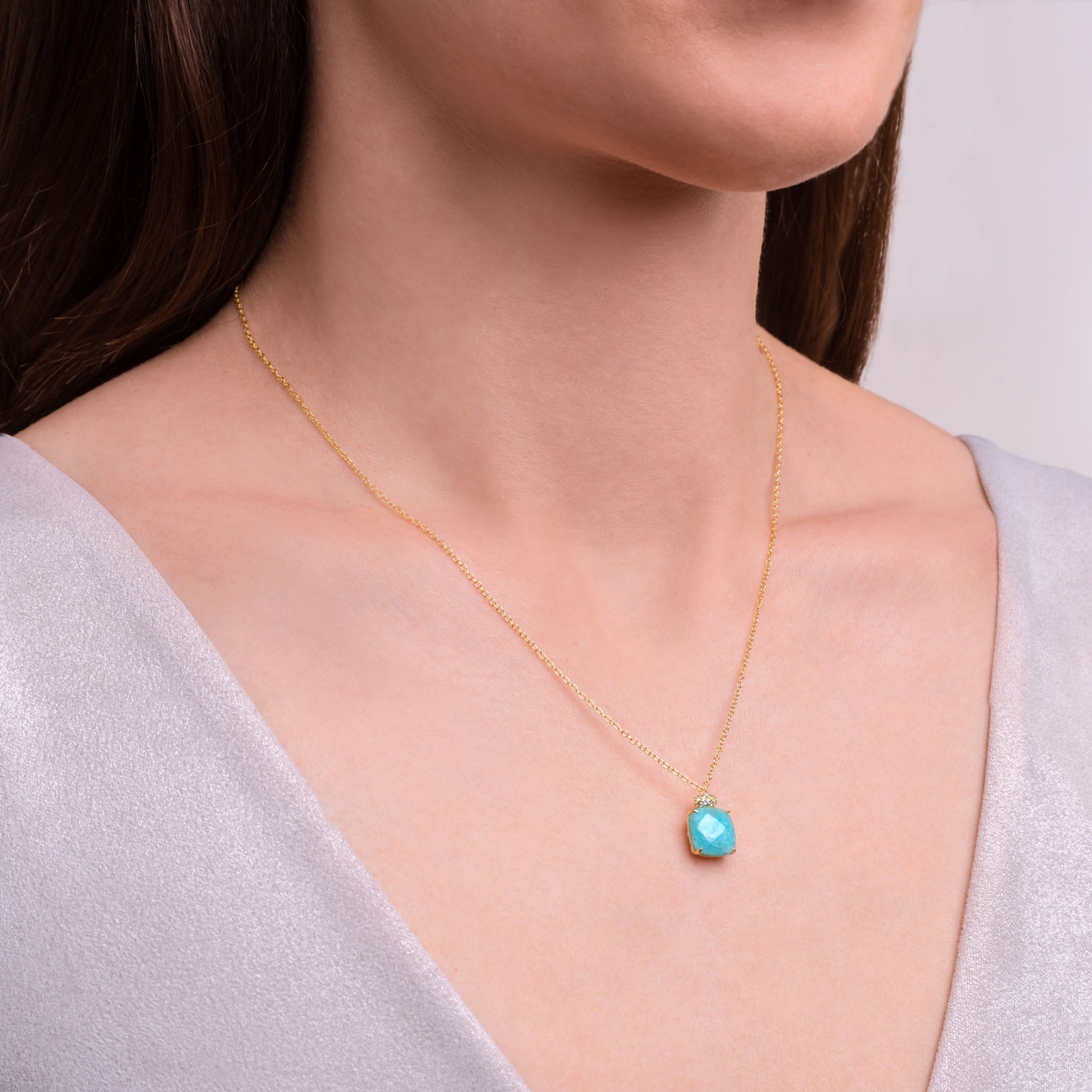 Genuine Amazonite and White Topaz Pendant in 18K Gold-plated Sterling Silver