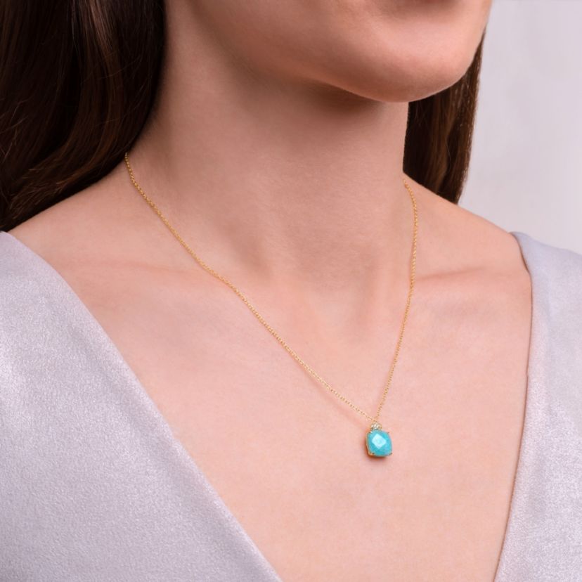 Genuine Amazonite and White Topaz Pendant in 18K Gold-plated Sterling Silver