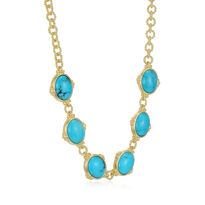 Genuine Turquoise Necklace in 18k Gold Plated Sterling Silver