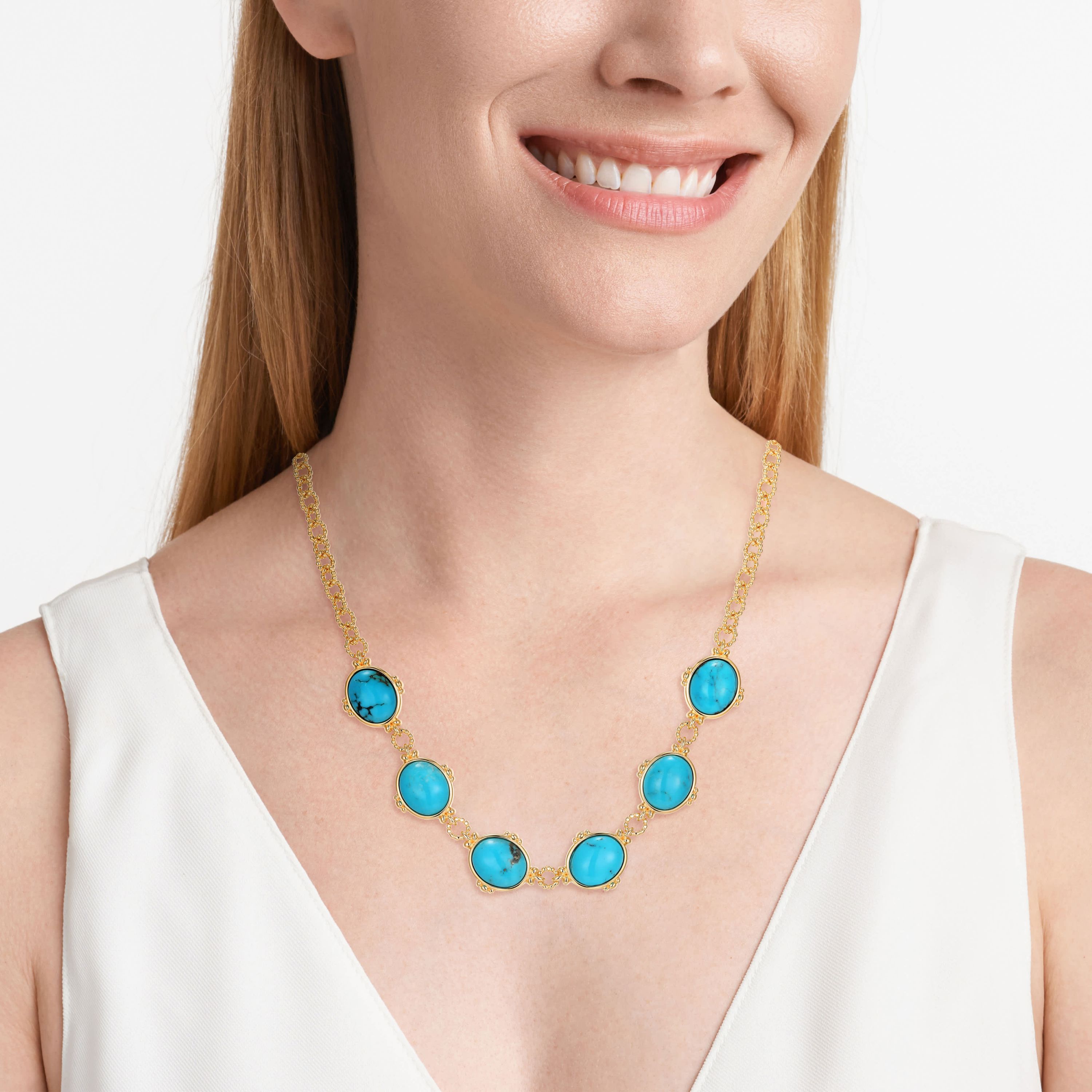Genuine Turquoise Necklace in 18k Gold Plated Sterling Silver