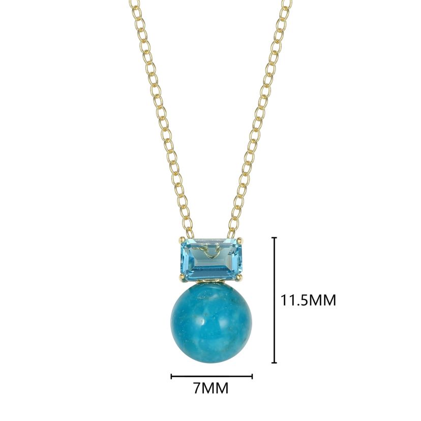 Genuine Turquoise and Blue Topaz Pendant Necklace in 18k Gold Plated Sterling Silver