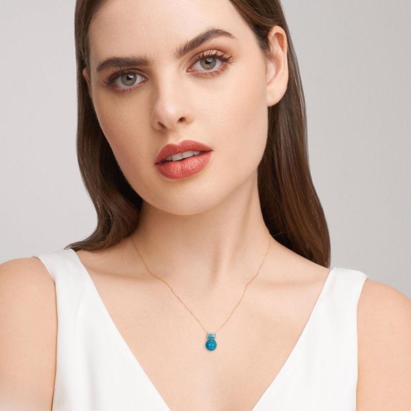 Genuine Turquoise and Blue Topaz Pendant Necklace in 18k Gold Plated Sterling Silver