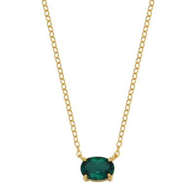 Aurealis Lab Created Emerald Solitaire 18k Gold Plated Sterling Silver Necklace