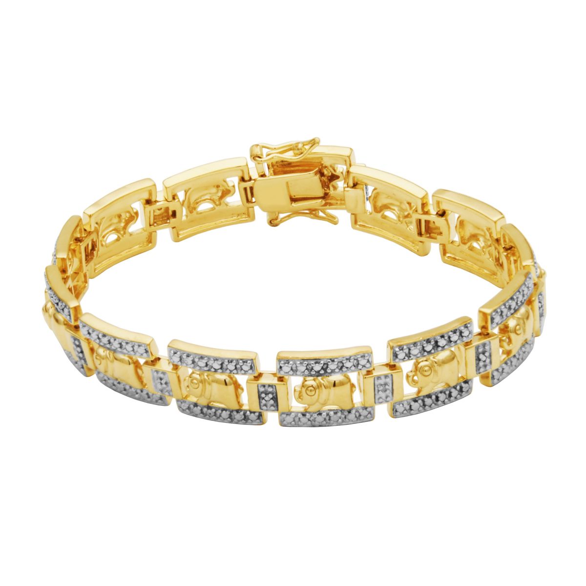 Diamond Accent Elephant Bracelet in 18k Yellow Gold Plated Sterling Silver