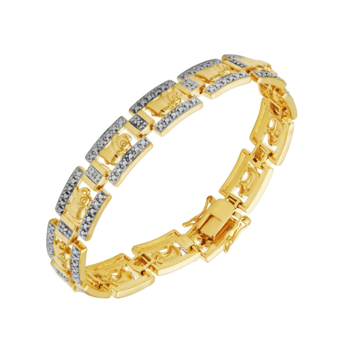 Diamond Accent Elephant Bracelet in 18k Yellow Gold Plated Sterling Silver