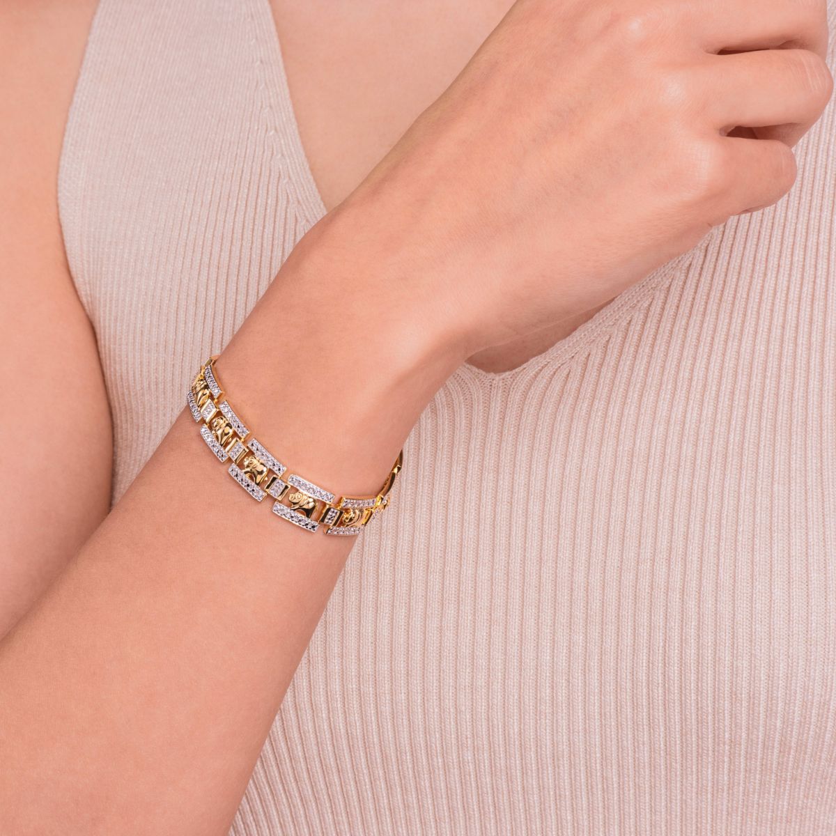 Diamond Accent Elephant Bracelet in 18k Yellow Gold Plated Sterling Silver