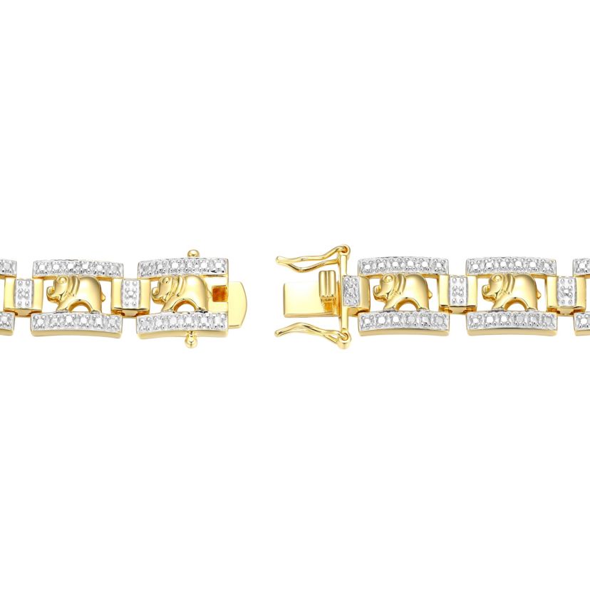 Diamond Accent Elephant Bracelet in 18k Yellow Gold Plated Sterling Silver