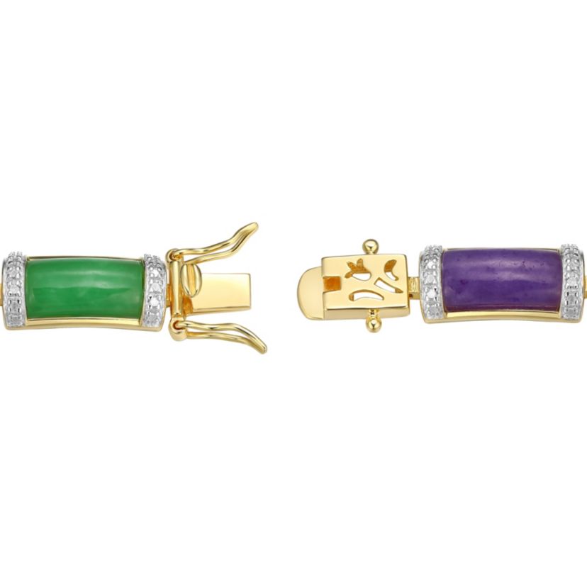 18k Yellow Gold Plated Sterling Silver Multi-Color Link Station Bracelet with Diamond Accent