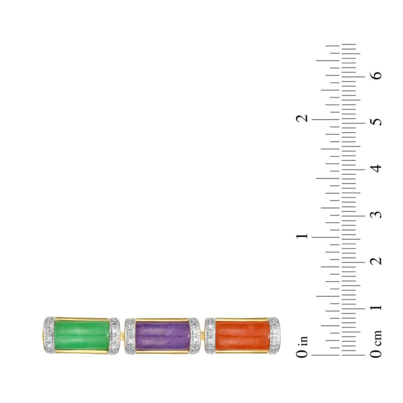 18k Yellow Gold Plated Sterling Silver Multi-Color Link Station Bracelet with Diamond Accent