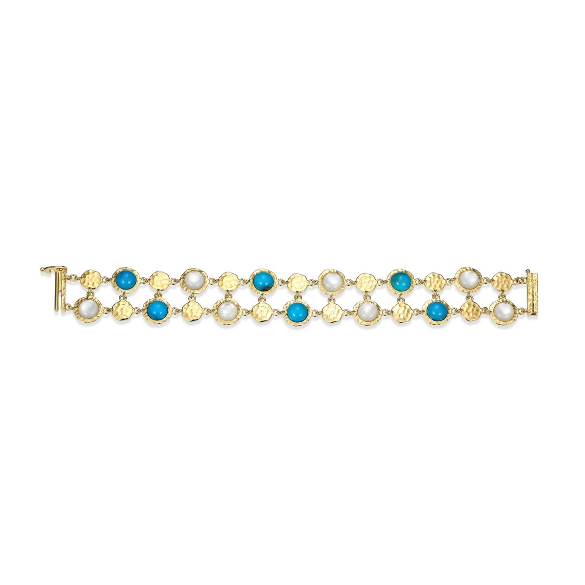 Genuine Turquoise And White Mother of Pearl Bracelet in 18k Gold Plated Sterling Silver