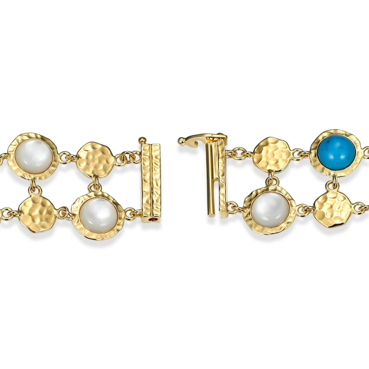 Genuine Turquoise And White Mother of Pearl Bracelet in 18k Gold Plated Sterling Silver