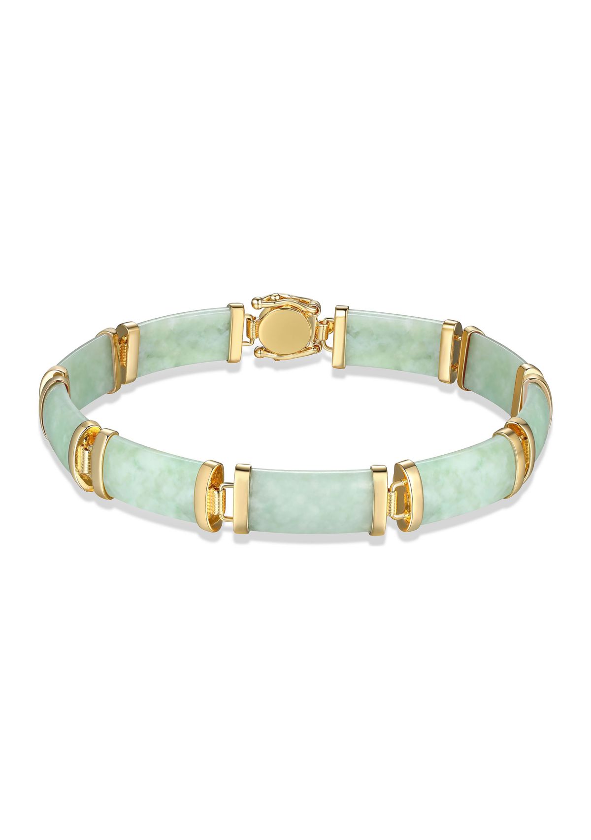 18k Gold Over Sterling Silver Jade "Good Fortune" Link Bar Bracelet 7.5"