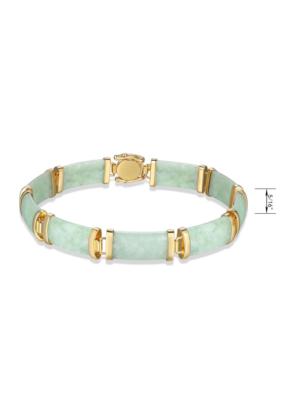 18k Gold Over Sterling Silver Jade "Good Fortune" Link Bar Bracelet 7.5"
