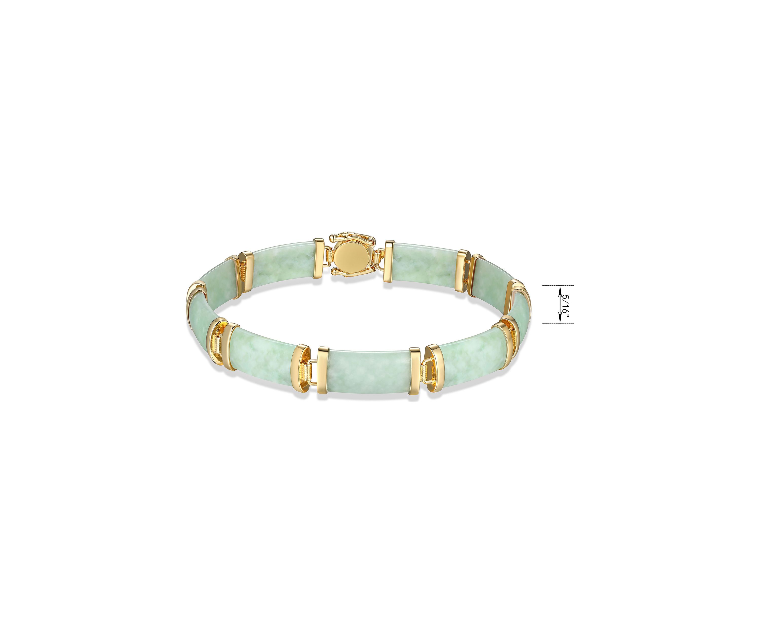 18k Gold Over Sterling Silver Jade "Good Fortune" Link Bar Bracelet 7.5"