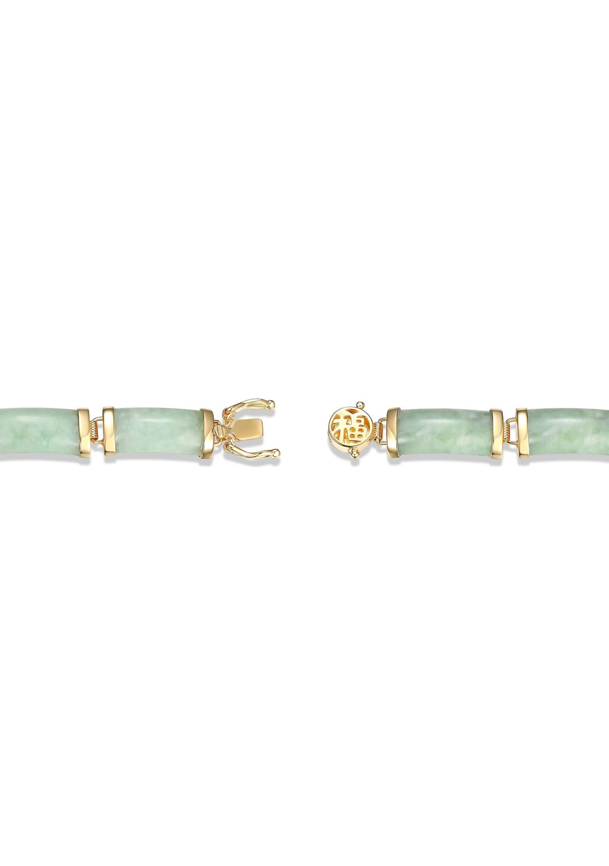 18k Gold Over Sterling Silver Jade "Good Fortune" Link Bar Bracelet 7.5"