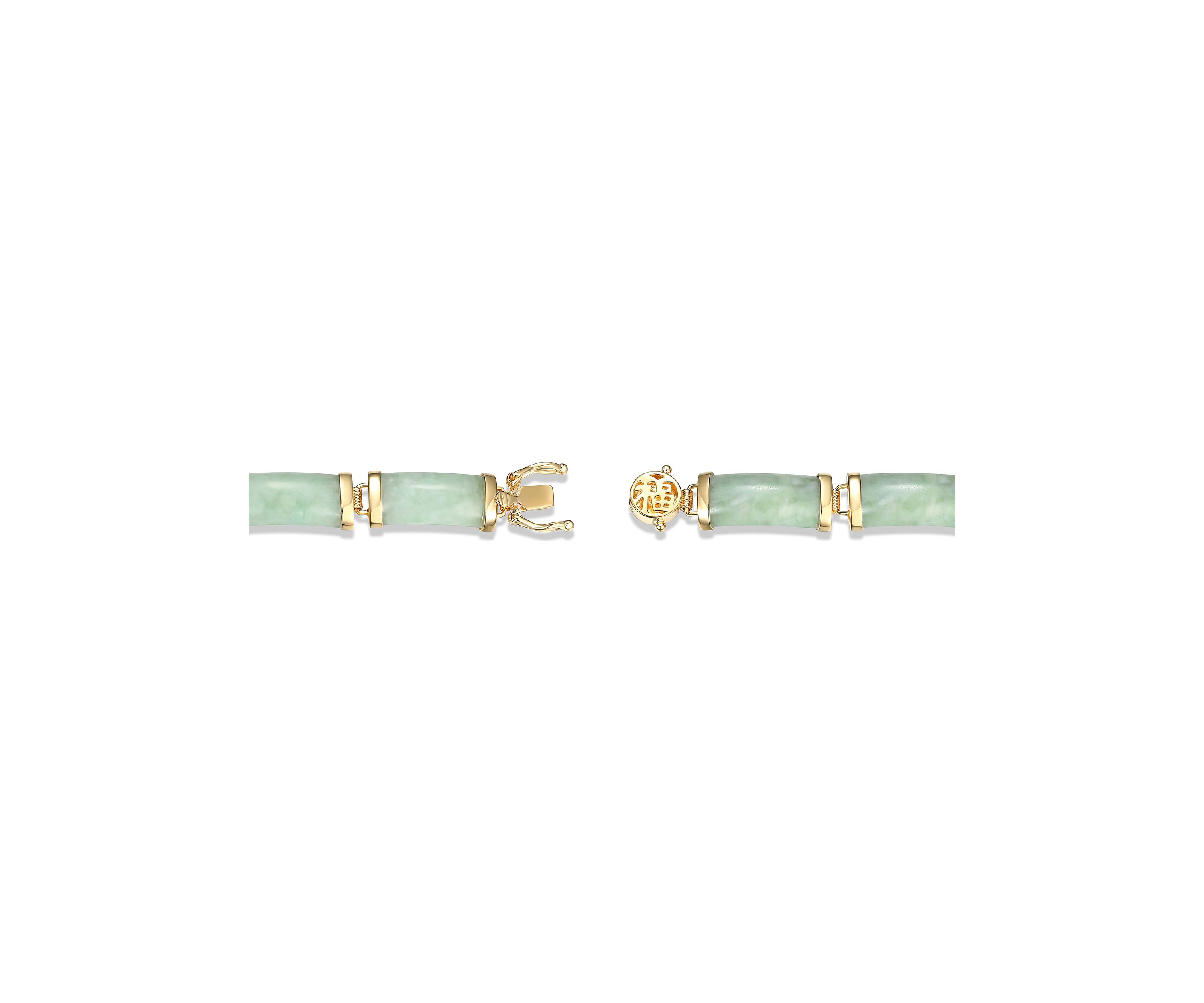 18k Gold Over Sterling Silver Jade "Good Fortune" Link Bar Bracelet 7.5"
