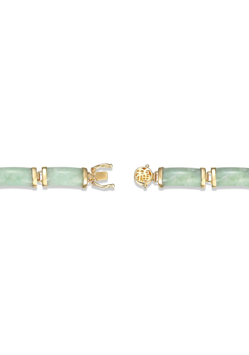 18k Gold Over Sterling Silver Jade "Good Fortune" Link Bar Bracelet 7.5"
