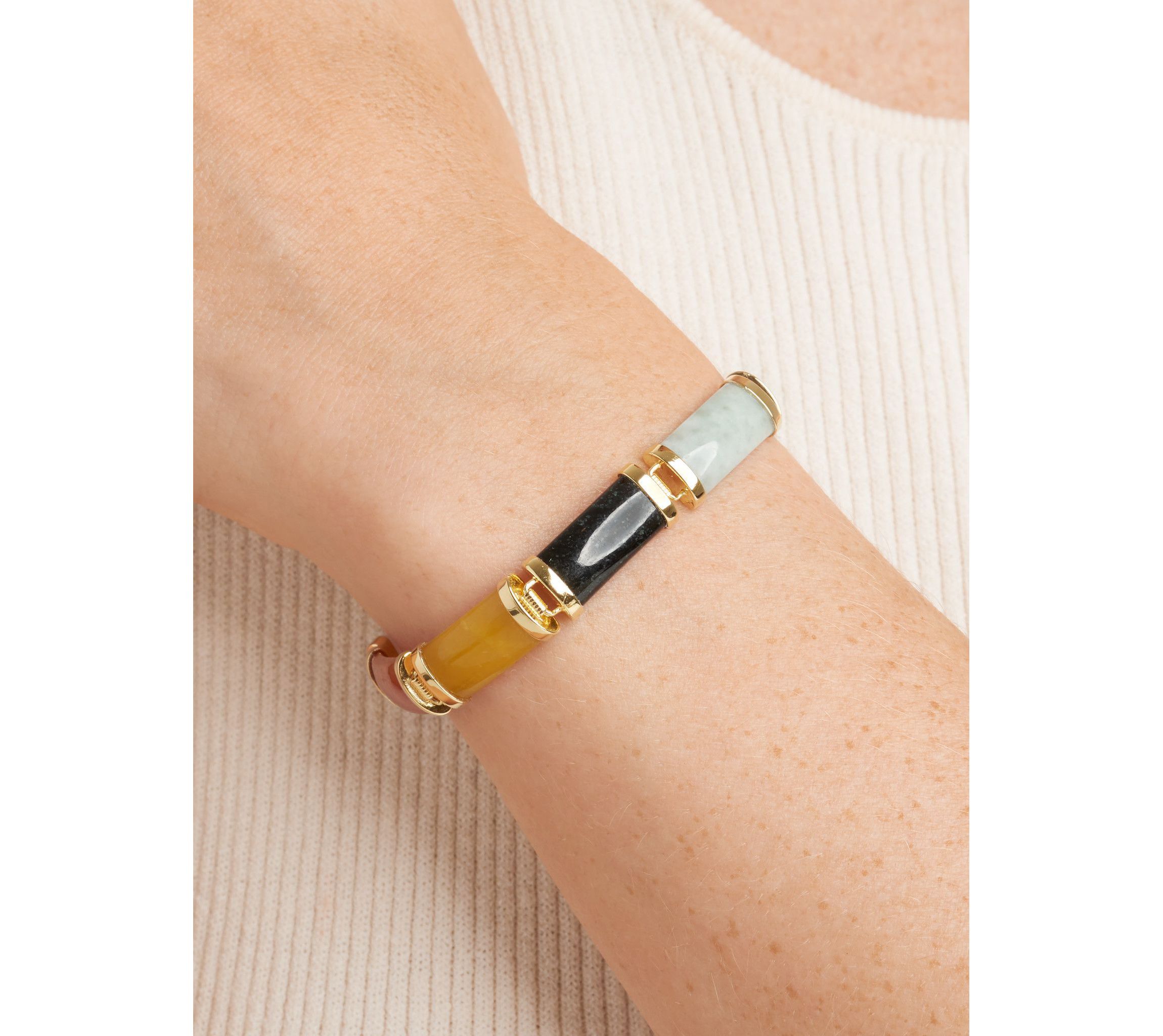 Black Onyx or Multi-Colored Jade Link Bar Bracelet in Gold Plated or Rhodium Plated Sterling Silver