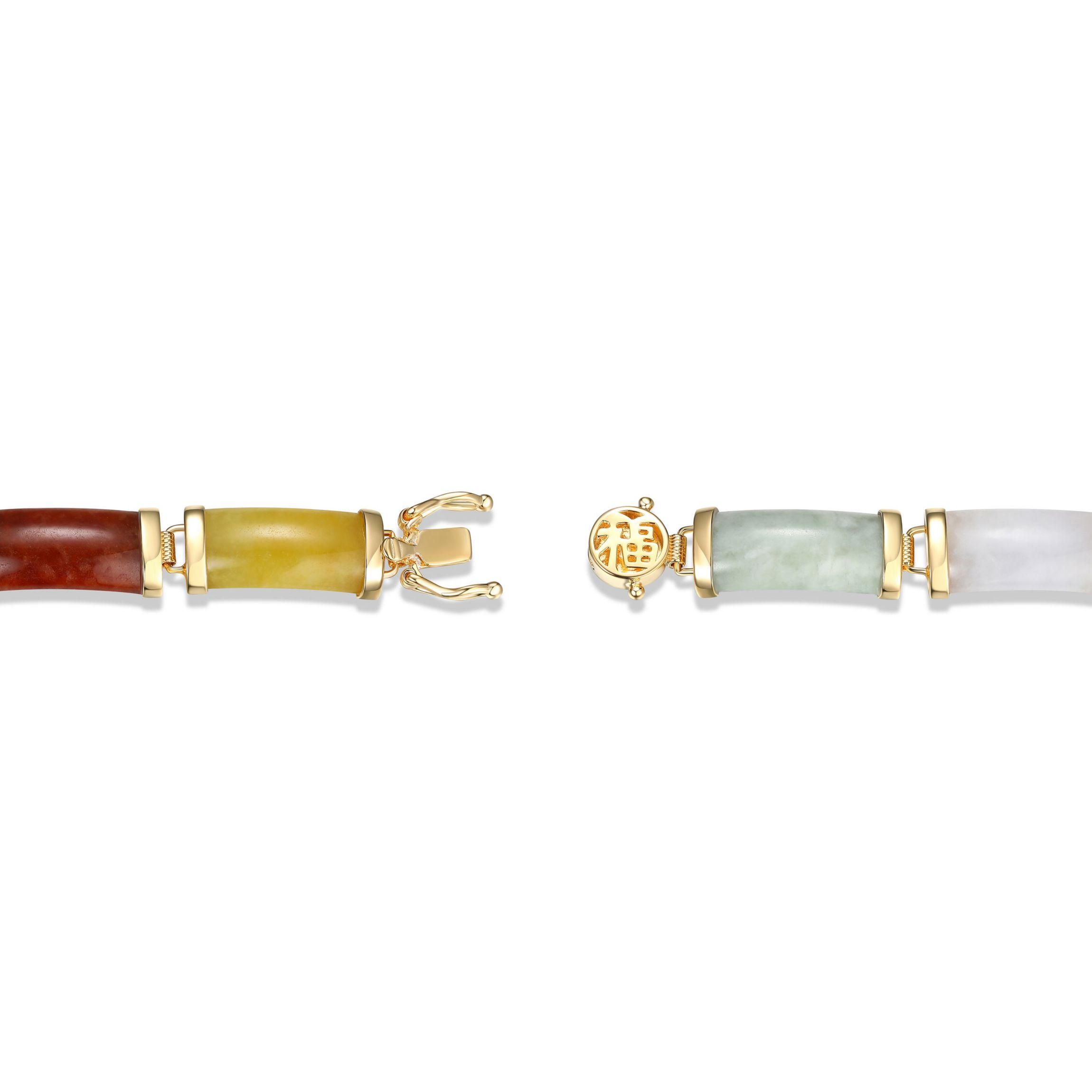 Black Onyx or Multi-Colored Jade Link Bar Bracelet in Gold Plated or Rhodium Plated Sterling Silver