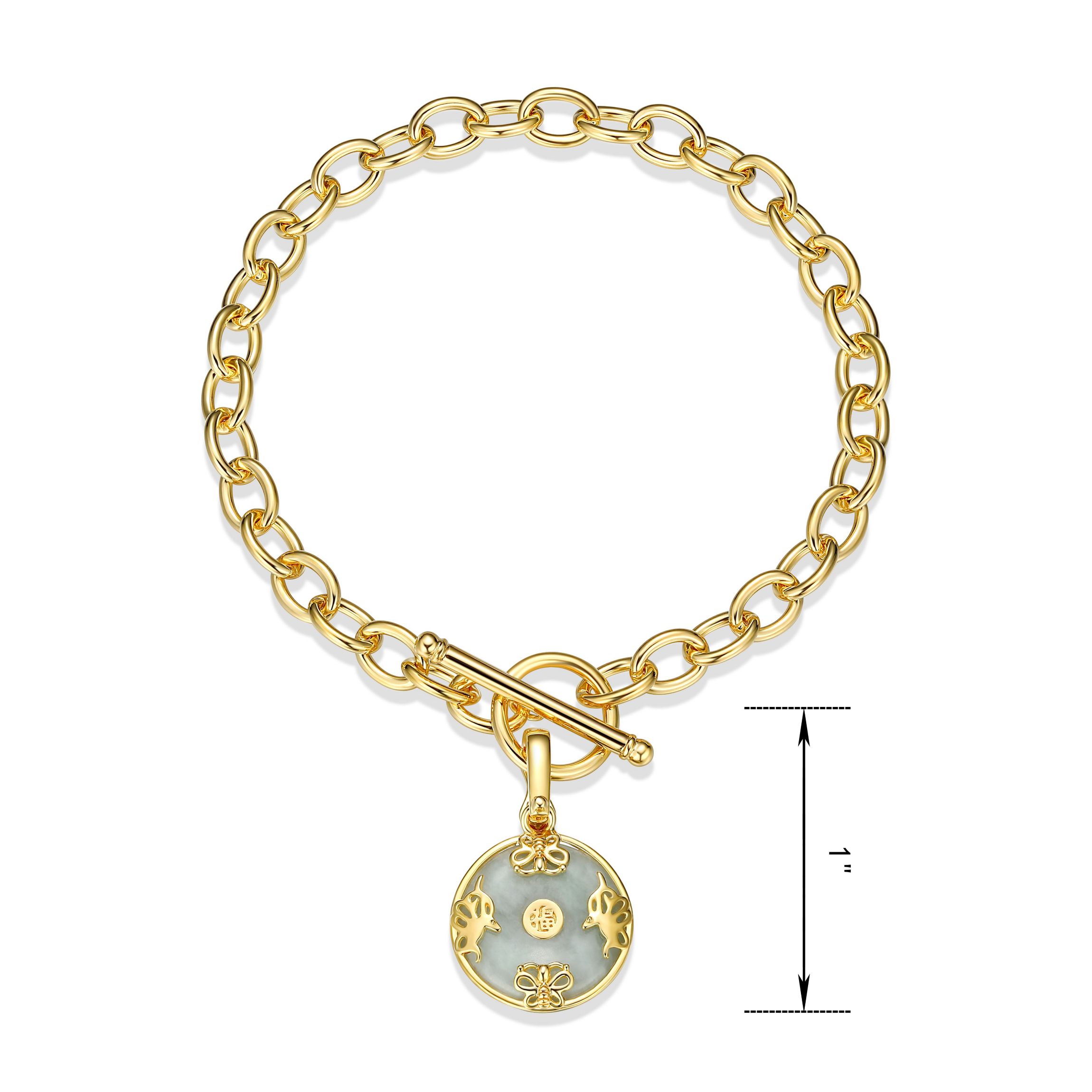 Genuine Jade Disc Toggle Bracelet in 18k Gold plated Sterling Silver