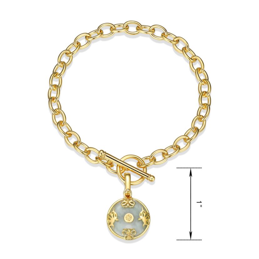Genuine Jade Disc Toggle Bracelet in 18k Gold plated Sterling Silver