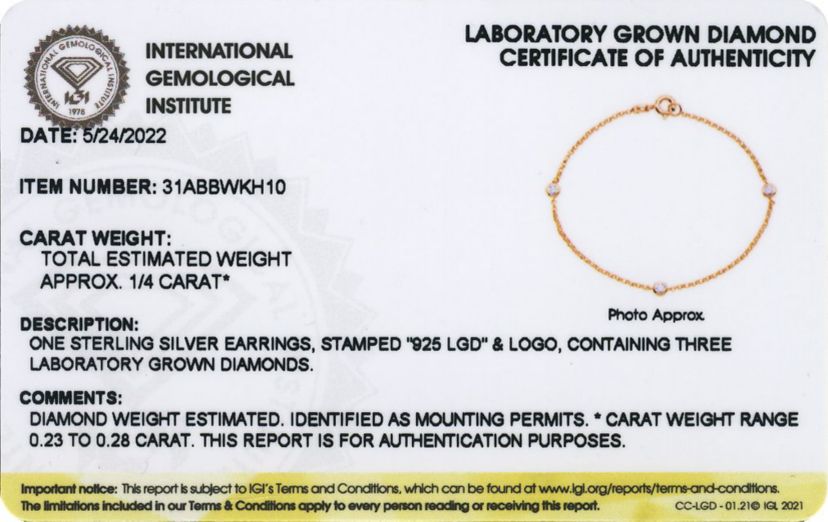 18k Yellow Gold Plated Sterling Silver 1/4 CT TW Lab Grown Diamond Bracelet