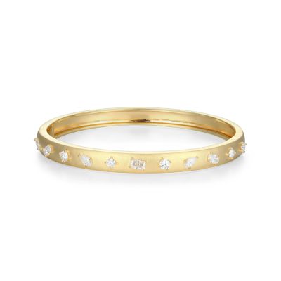 Aurealis Lab Created 18K Yellow Gold Plated Sterling Silver Women's Created Moissanite Matte Finish Bangle