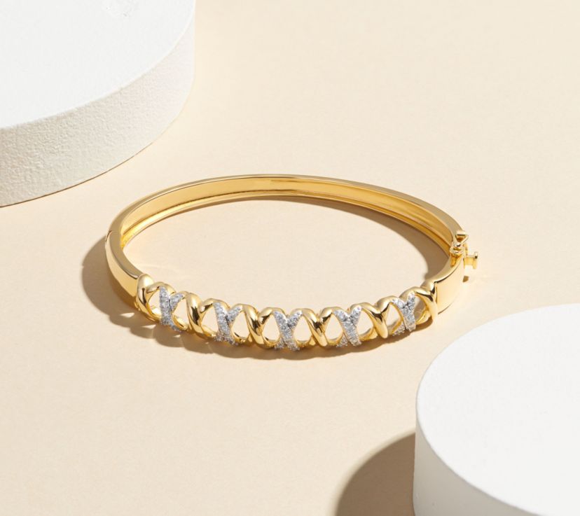 18K Gold Plated Sterling Silver 3/8 CT TW  Lab Grown Diamond Bangle