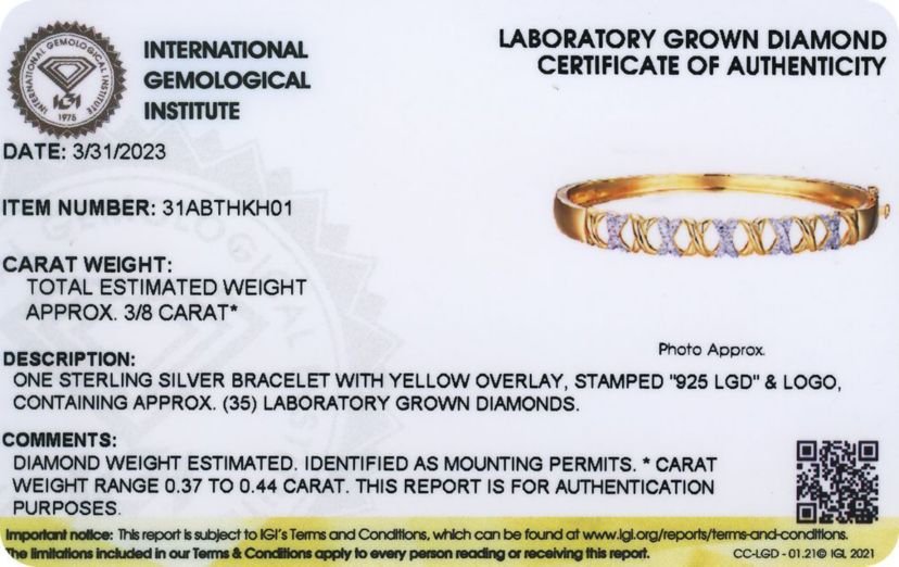 18K Gold Plated Sterling Silver 3/8 CT TW  Lab Grown Diamond Bangle